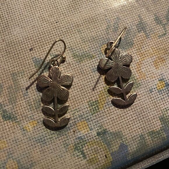 Tiny Gold and Orange Color Flower Earrings - Picture 4 of 5